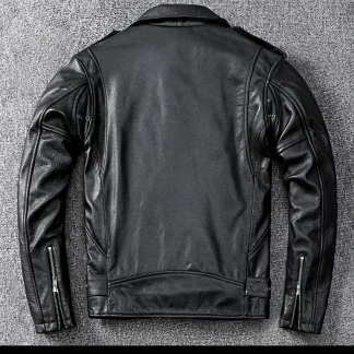 Men’s Professional Pakistan Cowhide Leather Motorcycle Jacket Thick Genuine Leather Biker Coat