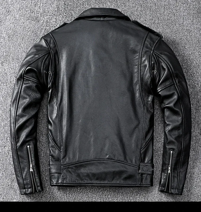 Men’s Professional Pakistan Cowhide Leather Motorcycle Jacket Thick Genuine Leather Biker Coat