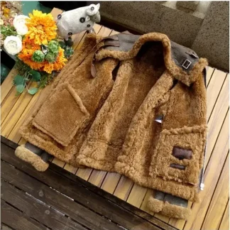 Men’s Thick Winter Warm Shearling Jacket Air Force B3 Style Genuine Leather & 100% Fur Wool Coat