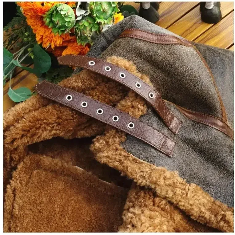 Men’s Thick Winter Warm Shearling Jacket Air Force B3 Style Genuine Leather & 100% Fur Wool Coat - Image 4