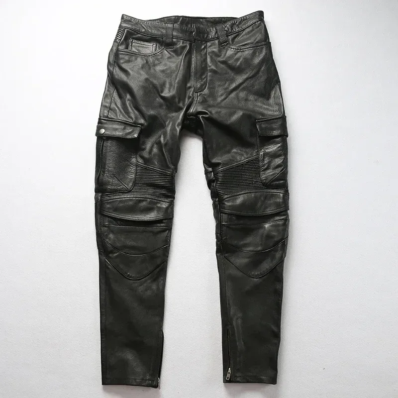 Vintage Motorcycle Biker Pants for Men β Genuine Cowhide Leather Riding Trousers, Thick Material - Image 2