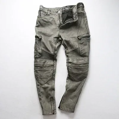 Vintage Motorcycle Biker Pants for Men β Genuine Cowhide Leather Riding Trousers, Thick Material - Image 7