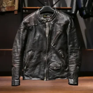 Asian Size Heavy Genuine Japanese Horsehide Leather Rider Jacket — Slim Fit Classic Motorcycle Style, Premium Quality