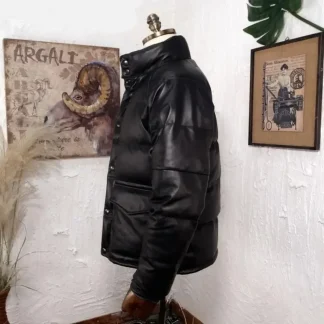 Men’s Genuine Cowhide Leather Duck Down Puffer Jacket — Short Slim Fit Winter Coat, Thickened Warm Fluffy Korean Style