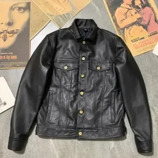 European Size 507 Style Sheepskin Leather Jacket — 100% Genuine Sheepskin Denim-Style Fashion Outerwear
