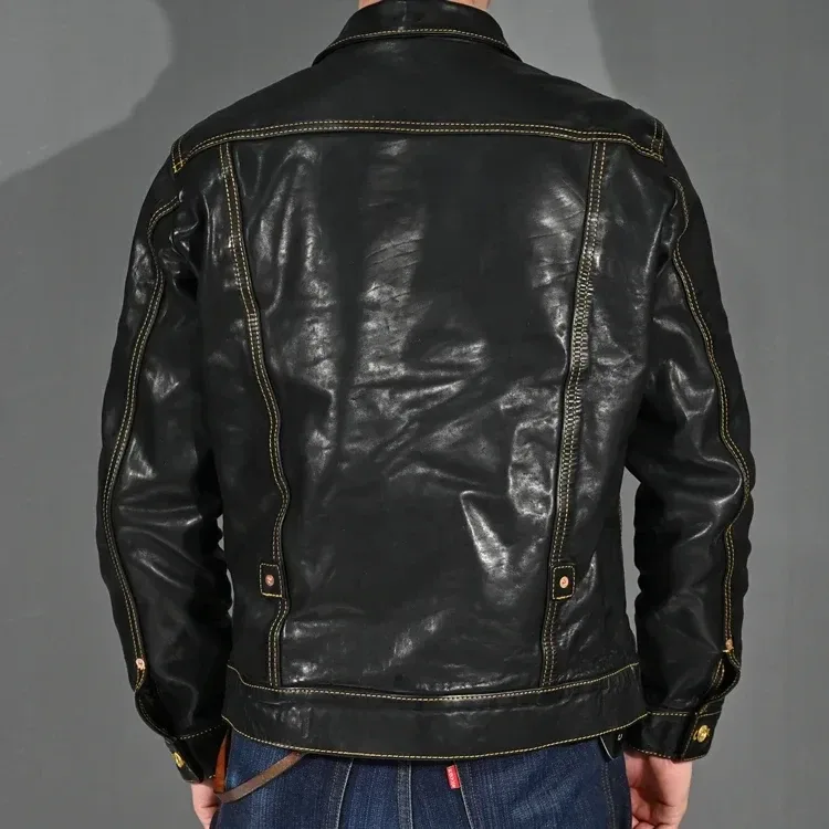 Batik Washed Vintage Horsehide 506 Style Jacket — Men’s Slim Fit Genuine Leather Casual Coat - Image 3
