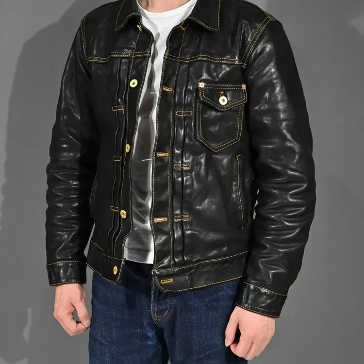 Batik Washed Vintage Horsehide 506 Style Jacket — Men’s Slim Fit Genuine Leather Casual Coat - Image 2
