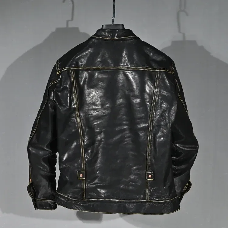 Batik Washed Vintage Horsehide 506 Style Jacket — Men’s Slim Fit Genuine Leather Casual Coat - Image 4