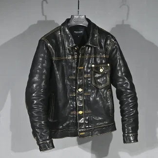 Batik Washed Vintage Horsehide 506 Style Jacket — Men’s Slim Fit Genuine Leather Casual Coat