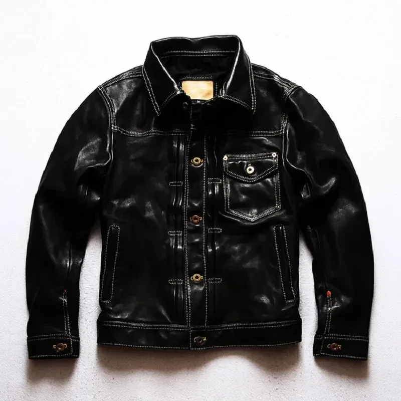 Batik Washed Vintage Horsehide 506 Style Jacket — Men’s Slim Fit Genuine Leather Casual Coat - Image 6