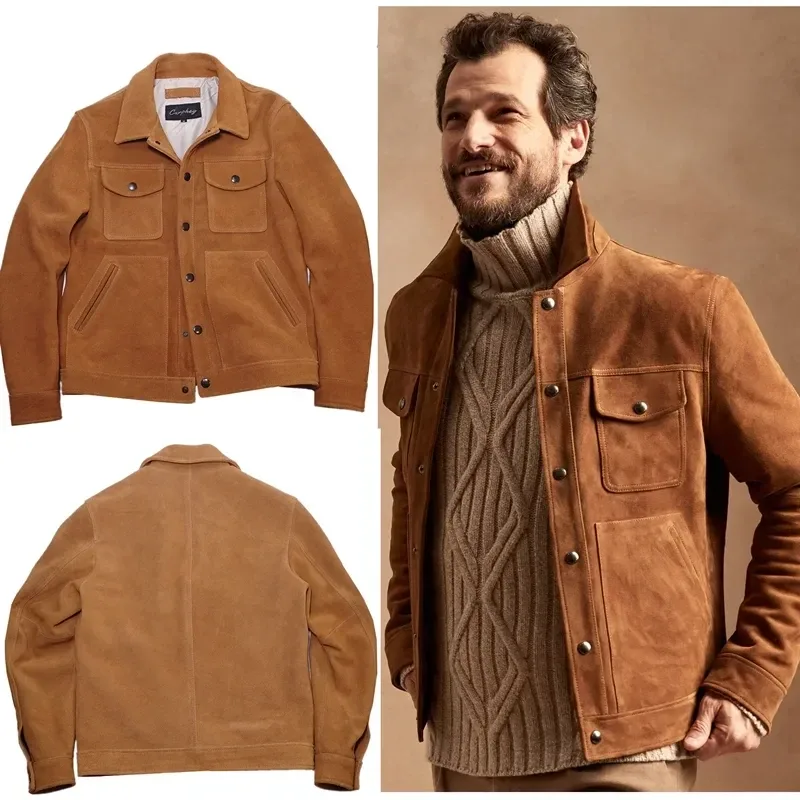 Men’s Suede Leather Casual Jacket – Genuine Cowhide Slim Fit Coat | US Size | Plus Size Available - Image 2