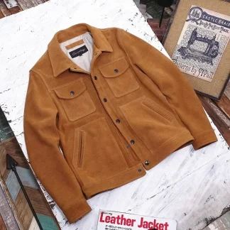 Men’s Suede Leather Casual Jacket – Genuine Cowhide Slim Fit Coat | US Size | Plus Size Available