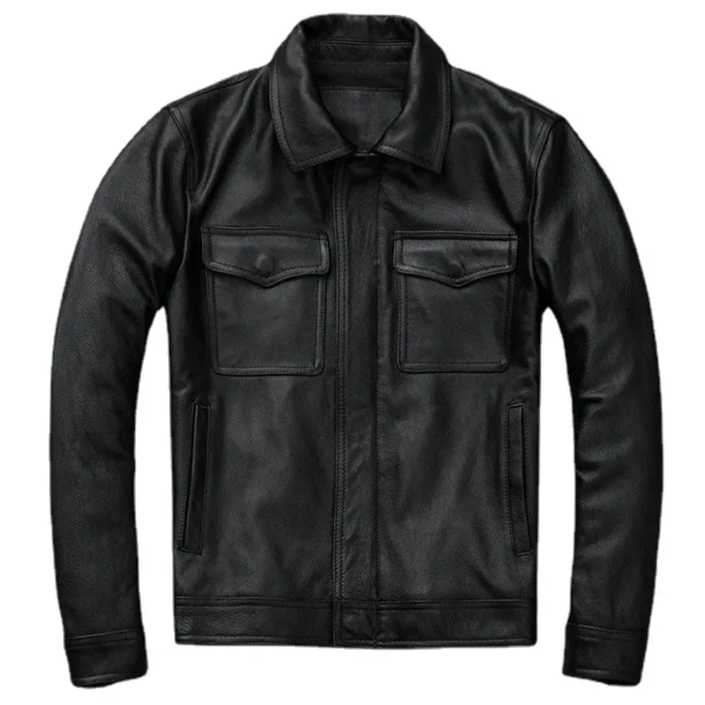 Men’s Vintage Brown & Red Genuine Cowhide Leather Jacket – 100% Real Leather Autumn Coat, Classic Rider Style - Image 6