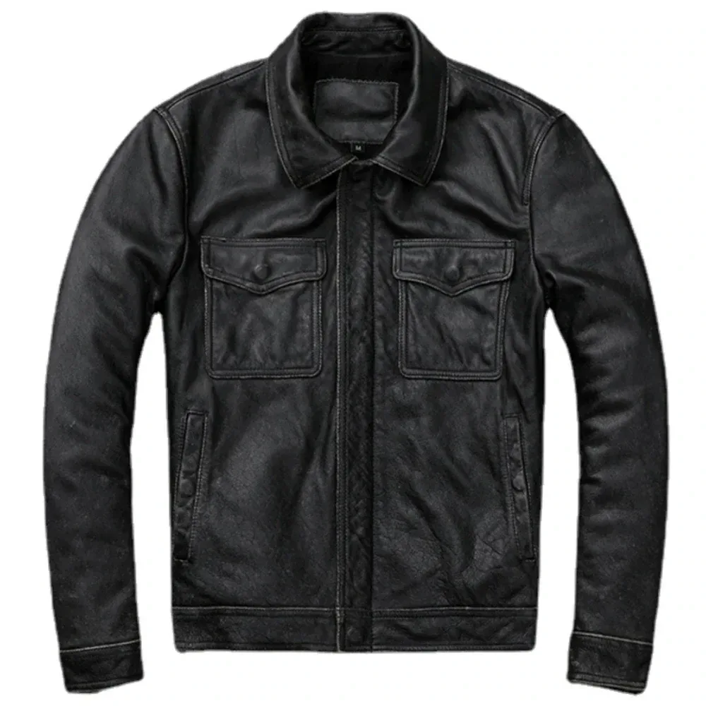 Men’s Vintage Brown & Red Genuine Cowhide Leather Jacket – 100% Real Leather Autumn Coat, Classic Rider Style - Image 5