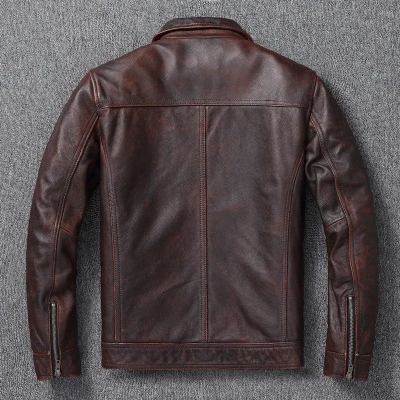 Men’s Vintage Brown & Red Genuine Cowhide Leather Jacket – 100% Real Leather Autumn Coat, Classic Rider Style - Image 2