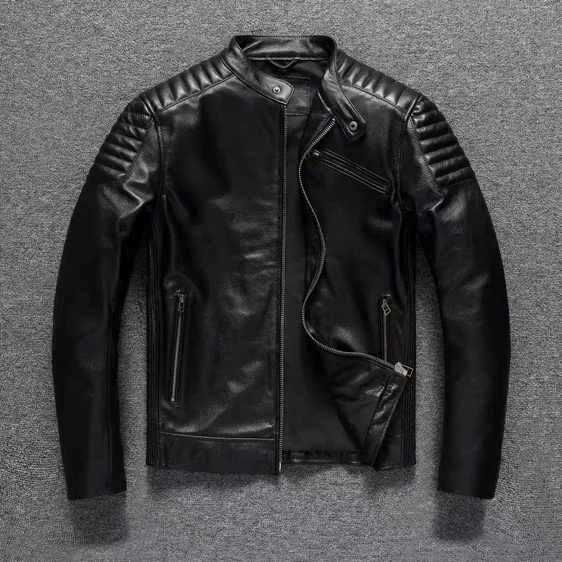Men’s Retro Reddish Brown Genuine Cowhide Motorcycle Jacket – Slim Short Biker Coat, Vintage Top Layer Leather, High-Quality Cycling Outerwear - Image 7