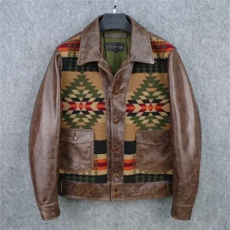 Men’s Vintage Green Suede Leather Jacket – Casual Genuine Cowhide Coat with Canvas Stitching, 2025 Quality Fashion Brand Outerwear