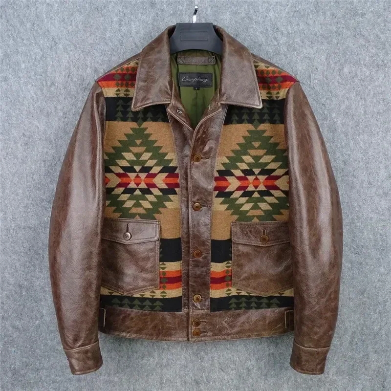 Men’s Vintage Green Suede Leather Jacket – Casual Genuine Cowhide Coat with Canvas Stitching, 2025 Quality Fashion Brand Outerwear