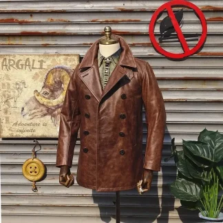 Men’s Classic 740 Double-Breasted Leather Coat – Vintage Brown Cowhide Slim Fit Jacket, High-Quality Genuine Leather Outerwear