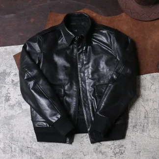 Men’s Vintage Horsehide Leather Bomber Jacket – 1.0mm Thick Genuine Leather Short Slim Fit Coat, Classic Quality Outerwear
