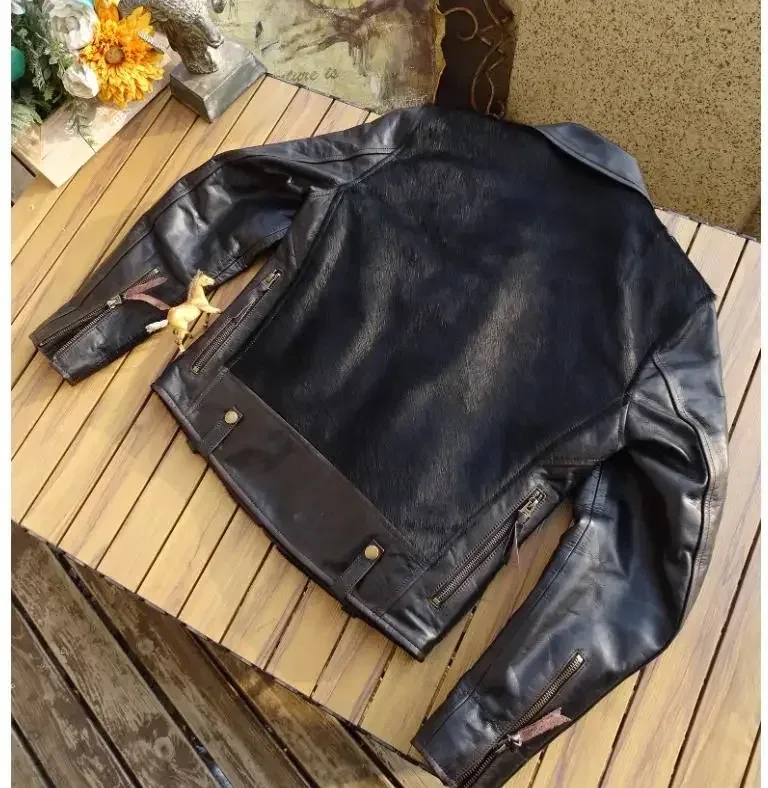 Men’s Classic Rider Horsehide Leather Jacket – 100% Genuine Horse Leather Slim Fit Vintage Motorcycle Coat - Image 5