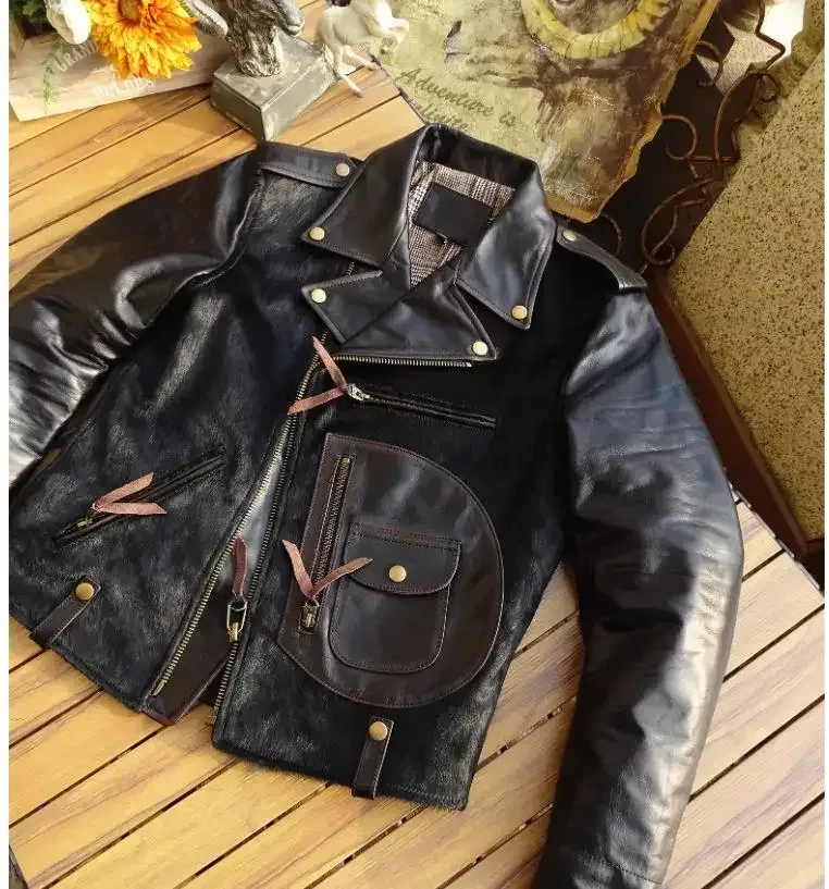 Men’s Classic Rider Horsehide Leather Jacket – 100% Genuine Horse Leather Slim Fit Vintage Motorcycle Coat
