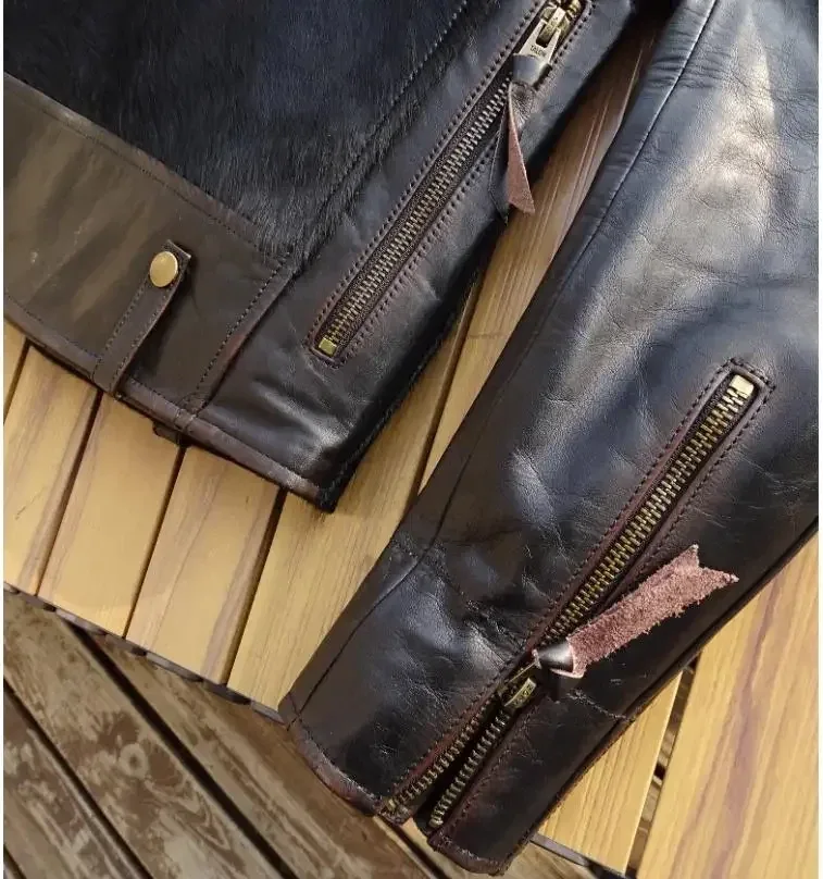 Men’s Classic Rider Horsehide Leather Jacket – 100% Genuine Horse Leather Slim Fit Vintage Motorcycle Coat - Image 4