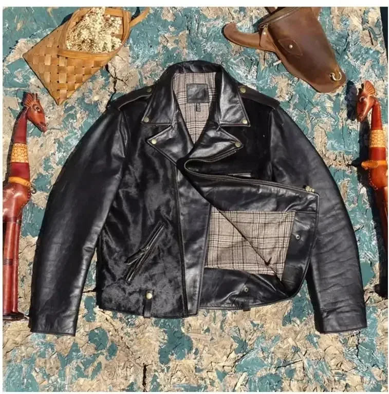 Men’s Classic Rider Horsehide Leather Jacket – 100% Genuine Horse Leather Slim Fit Vintage Motorcycle Coat - Image 2