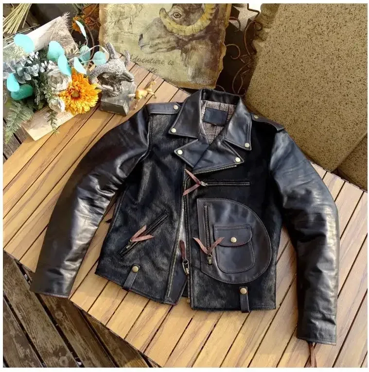 Men’s Classic Rider Horsehide Leather Jacket – 100% Genuine Horse Leather Slim Fit Vintage Motorcycle Coat - Image 7