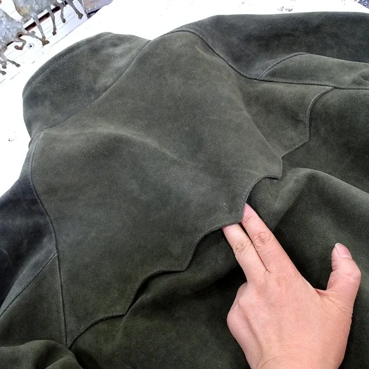 Men’s Genuine Cow Suede Leather Jacket – Short Winter Autumn Coat, Army Green - Image 6