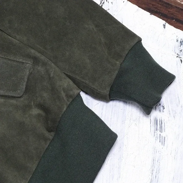 Men’s Genuine Cow Suede Leather Jacket – Short Winter Autumn Coat, Army Green - Image 5