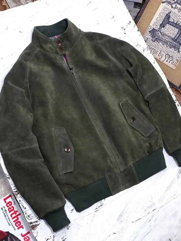 Men’s Genuine Cow Suede Leather Jacket – Short Winter Autumn Coat, Army Green - Image 7