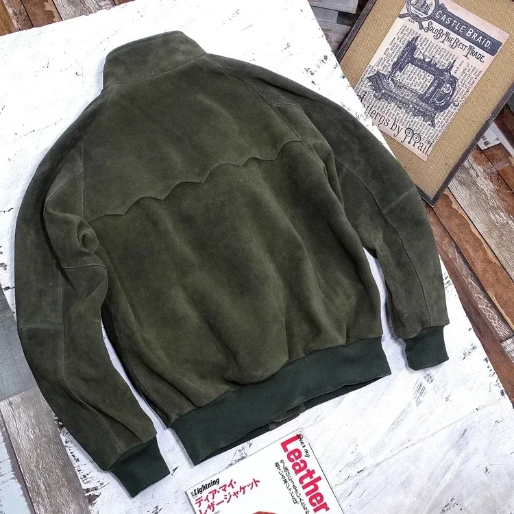 Men’s Genuine Cow Suede Leather Jacket – Short Winter Autumn Coat, Army Green - Image 2