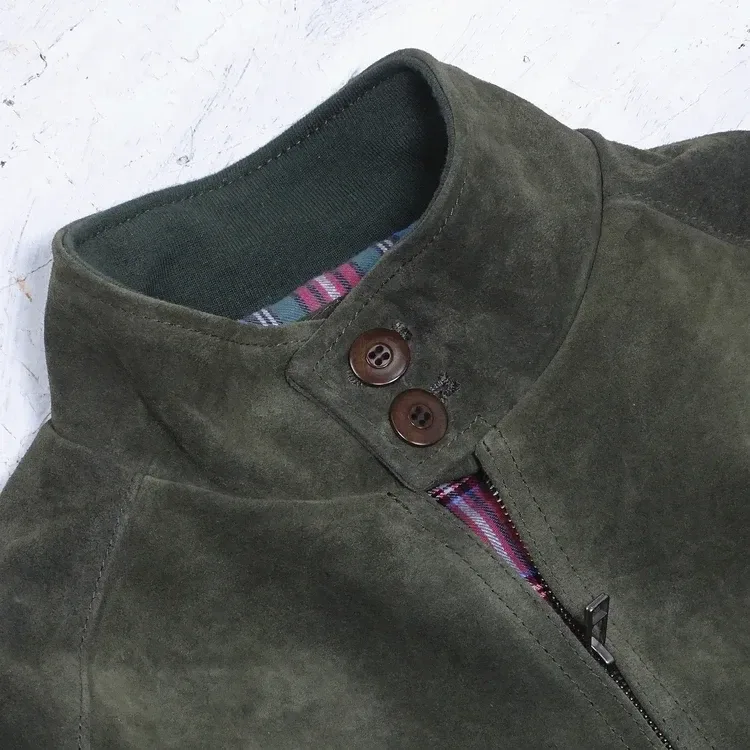 Men’s Genuine Cow Suede Leather Jacket – Short Winter Autumn Coat, Army Green - Image 3