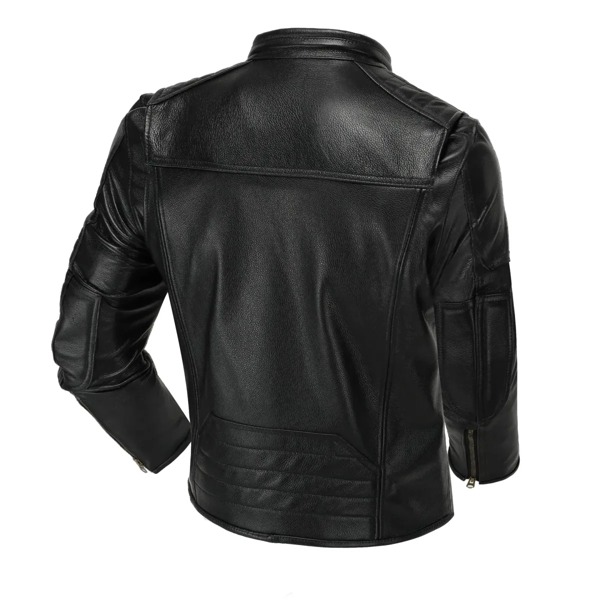Men’s Genuine Cowhide Leather Motorcycle Jacket – Vintage Biker Stand Collar Coat, Top Layer Leather, Asian Size