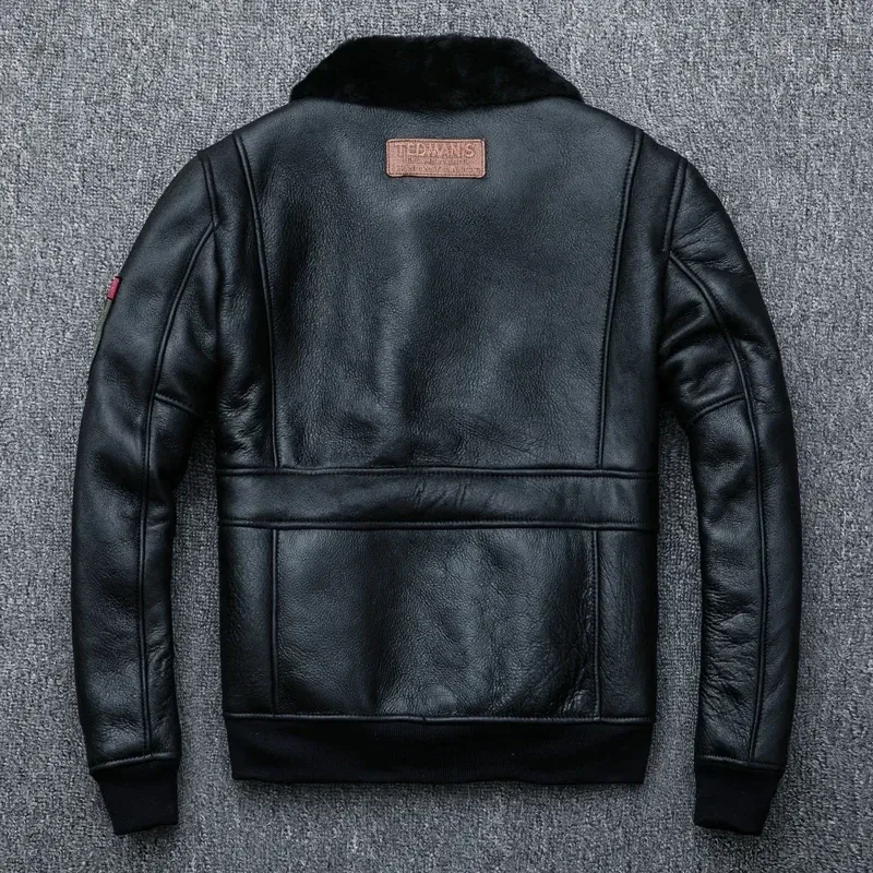 Men’s Winter Shearling Bomber Jacket – 100% Real Sheepskin Leather Flight Coat, 8-Patch Design, Warm Lining, Asian Size - Image 2