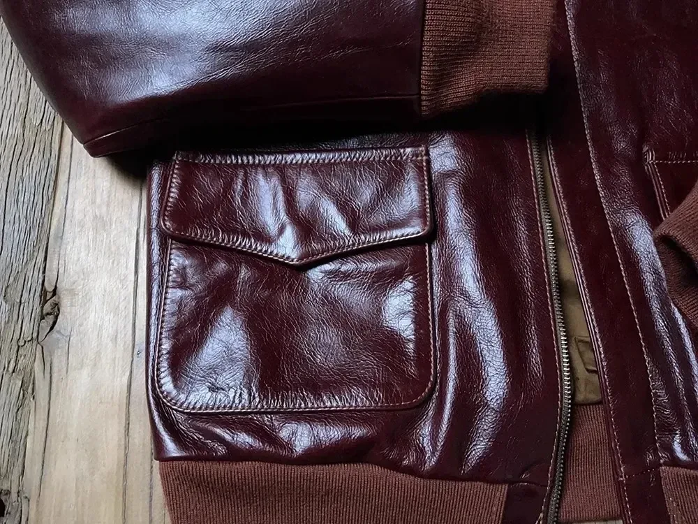 Men’s Classic A-2 Bomber Jacket – 100% Genuine Leather Coat, Luxury Thick Cowhide Outerwear, Quality Burgundy Flight Jacket - Image 5