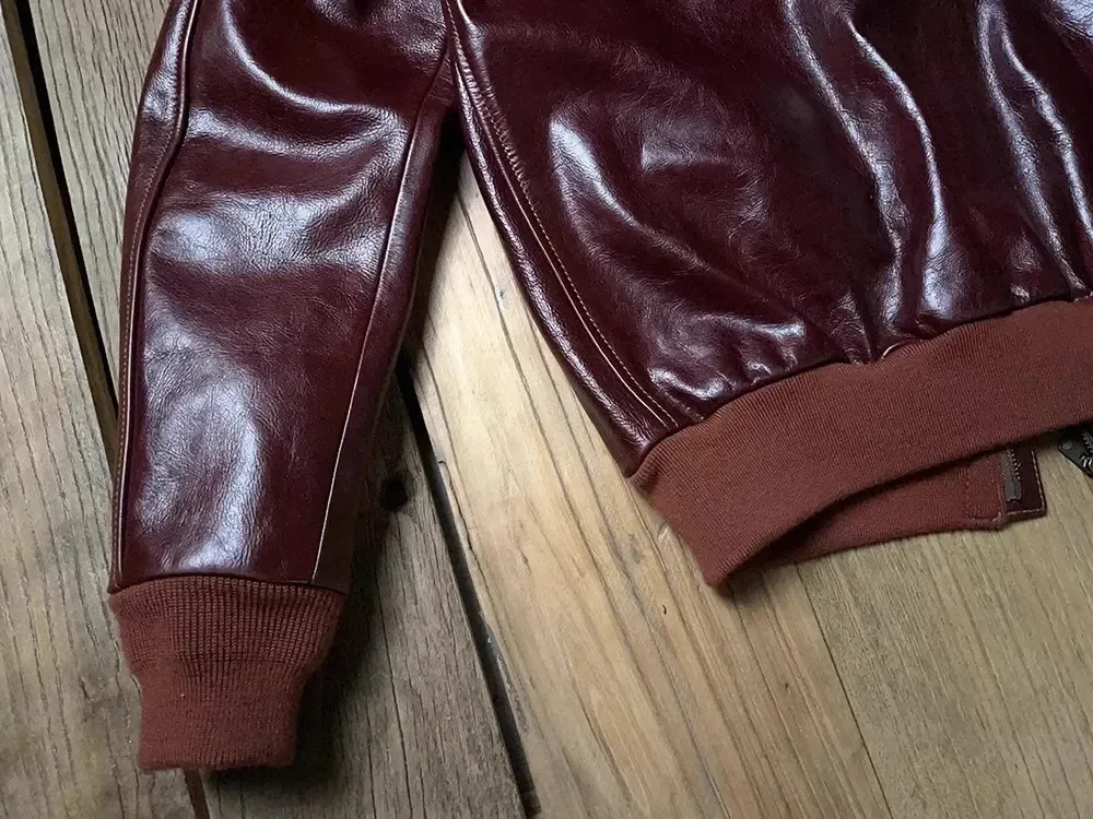 Men’s Classic A-2 Bomber Jacket – 100% Genuine Leather Coat, Luxury Thick Cowhide Outerwear, Quality Burgundy Flight Jacket - Image 4