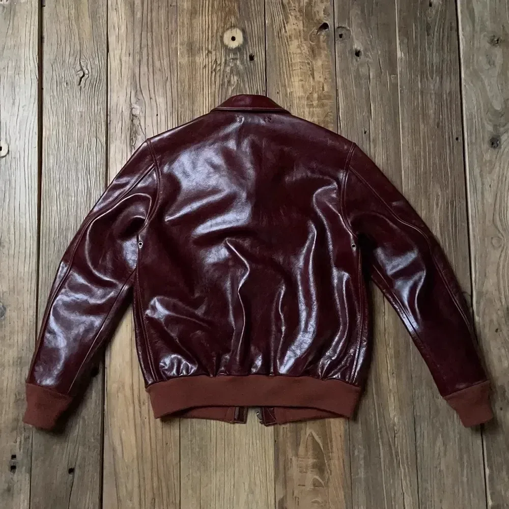 Men’s Classic A-2 Bomber Jacket – 100% Genuine Leather Coat, Luxury Thick Cowhide Outerwear, Quality Burgundy Flight Jacket - Image 2