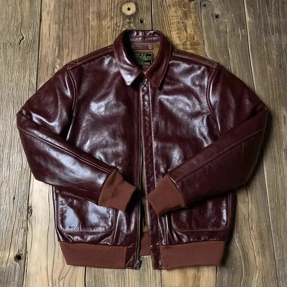 Men’s Classic A-2 Bomber Jacket – 100% Genuine Leather Coat, Luxury Thick Cowhide Outerwear, Quality Burgundy Flight Jacket - Image 6