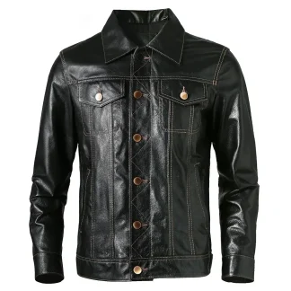 Men’s Genuine Leather Jacket – Soft Slim Fit Real Pigskin Leather Coat, Lightweight Spring Outerwear, Casual Fashion Jacket for Men