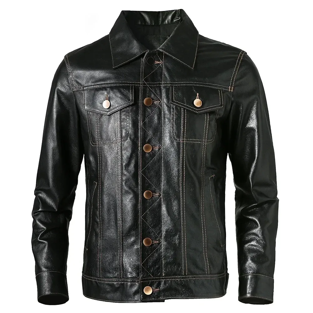 Men’s Genuine Leather Jacket – Soft Slim Fit Real Pigskin Leather Coat, Lightweight Spring Outerwear, Casual Fashion Jacket for Men