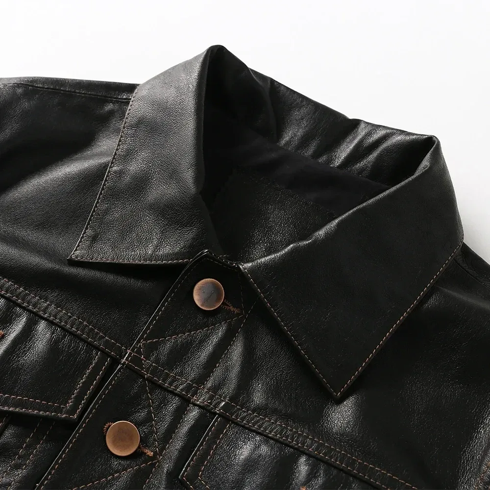 Men’s Genuine Leather Jacket – Soft Slim Fit Real Pigskin Leather Coat, Lightweight Spring Outerwear, Casual Fashion Jacket for Men - Image 3