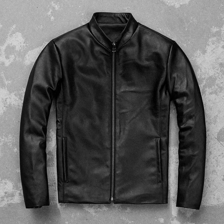 Men’s Genuine Cowhide Leather Jacket – Classic Black Slim Fit Business Casual Coat, Real Leather Outerwear, Plus Size, Wholesale Available - Image 4