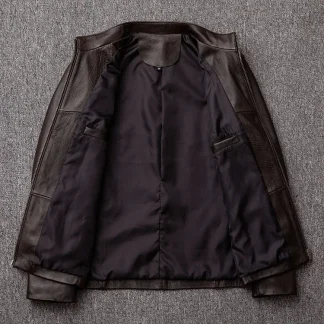Men’s Genuine Cowhide Leather Jacket – Classic Black Slim Fit Business Casual Coat, Real Leather Outerwear, Plus Size, Wholesale Available
