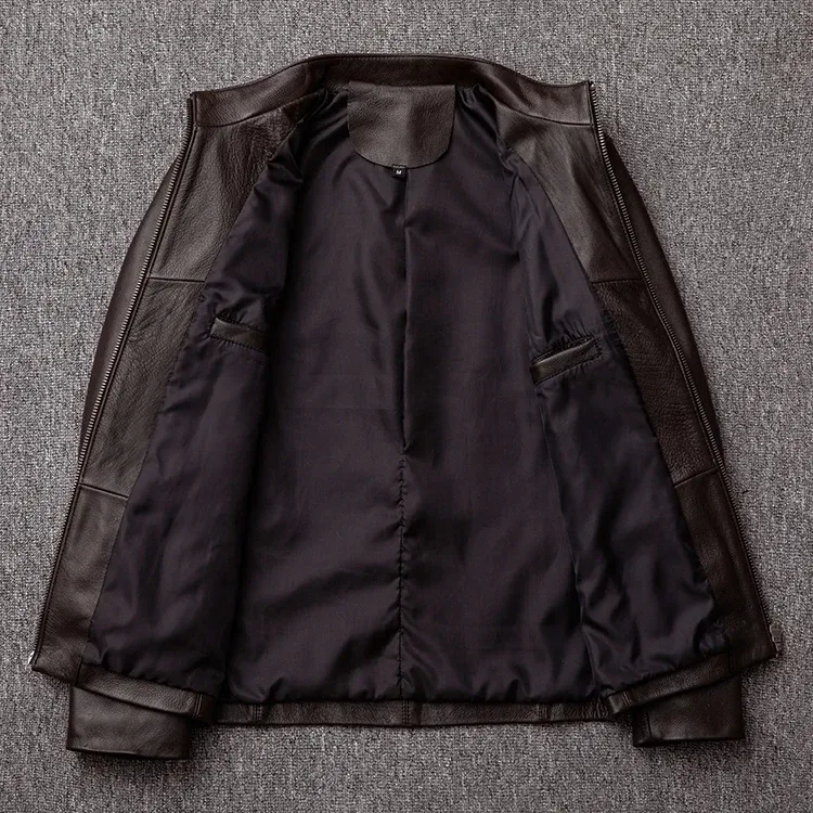 Men’s Genuine Cowhide Leather Jacket – Classic Black Slim Fit Business Casual Coat, Real Leather Outerwear, Plus Size, Wholesale Available