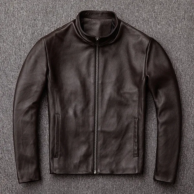 Men’s Genuine Cowhide Leather Jacket – Classic Black Slim Fit Business Casual Coat, Real Leather Outerwear, Plus Size, Wholesale Available - Image 2