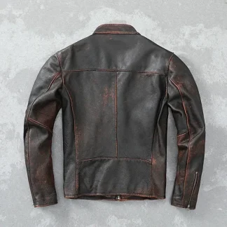 Men’s Vintage Red Brown Genuine Leather Jacket – Slim Short Motorcycle Coat, Autumn Casual Real Leather Outerwear