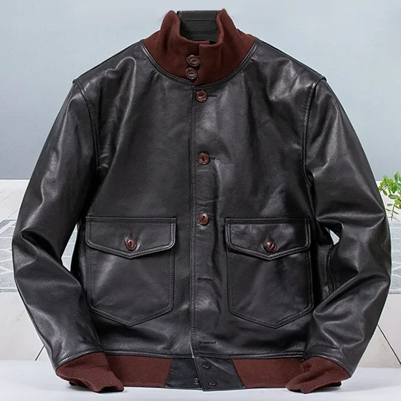 Natural Cow Leather Jacket Men Genuine Leather Style Top Layer Cowhide Leather Motorcycle Bomber Pilot Real Leather Jacket Man - Image 5