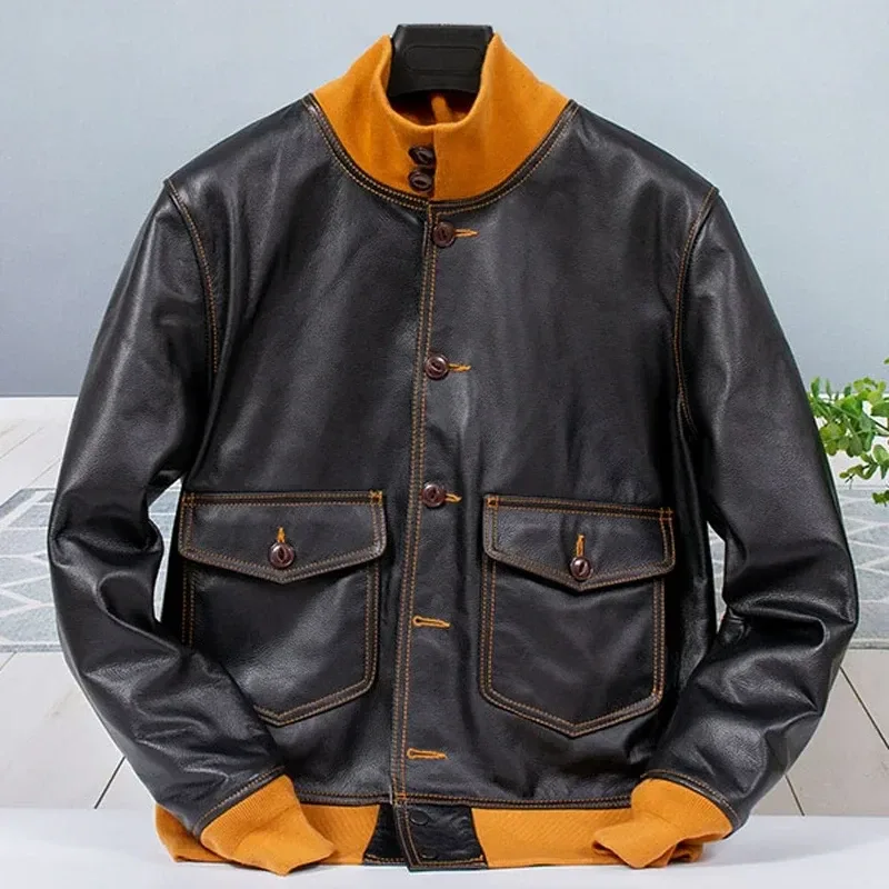 Natural Cow Leather Jacket Men Genuine Leather Style Top Layer Cowhide Leather Motorcycle Bomber Pilot Real Leather Jacket Man - Image 6